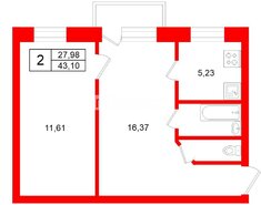 2-комн. кв. 43.1 м² 4/5 этаж
