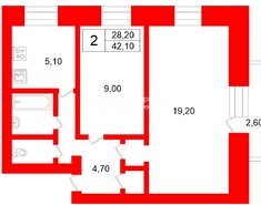 2-комн. кв. 42.1 м² 4/5 этаж