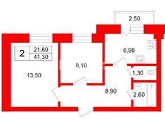 2-комн. кв. 41.3 м² 2/11 этаж