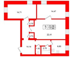 3-комн. кв. 77.9 м² 2/3 этаж