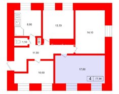 Комната 17.6 м² в 4-комн. кв. 4/4 этаж