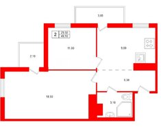 2-комн. кв. 49.1 м² 11/20 этаж