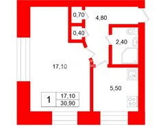 1-комн. кв. 30.9 м² 1/5 этаж