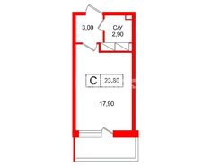 Студия 23.8 м² 17/25 этаж