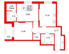 2-комн. кв. 60.4 м² 1/5 этаж