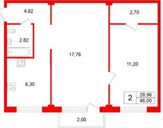 2-комн. кв. 46 м² 2/5 этаж