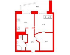 2-комн. кв. 43 м² 7/16 этаж