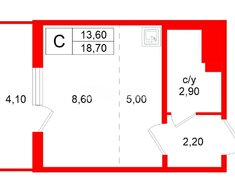 Студия 18 м² 16/25 этаж