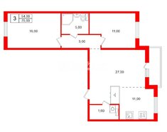 3-комн. кв. 76.6 м² 5/18 этаж