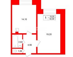 1-комн. кв. 42 м² 3/13 этаж
