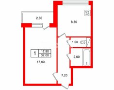 1-комн. кв. 37 м² 9/10 этаж