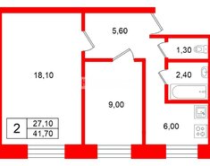 2-комн. кв. 41.7 м² 5/5 этаж