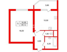 1-комн. кв. 34 м² 13/18 этаж
