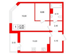 1-комн. кв. 46.6 м² 3/21 этаж