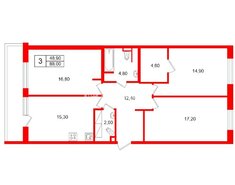 3-комн. кв. 88 м² 3/19 этаж