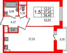 1-комн. кв. 36.4 м² 7/12 этаж
