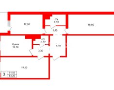 3-комн. кв. 83.2 м² 8/23 этаж