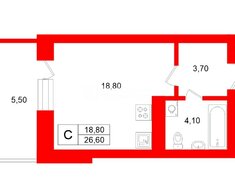 Студия 26.6 м² 8/12 этаж