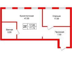 1-комн. кв. 77.7 м² 3/6 этаж