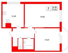 2-комн. кв. 57 м² 5/25 этаж