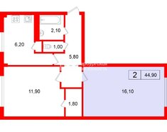 Комната 16.1 м² в 2-комн. кв. 5/5 этаж