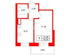 1-комн. кв. 30.2 м² 6/12 этаж