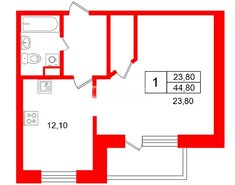 1-комн. кв. 44.8 м² 2/3 этаж