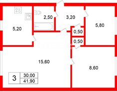 3-комн. кв. 41.9 м² 5/5 этаж