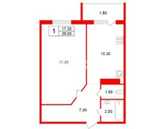 1-комн. кв. 39 м² 5/5 этаж