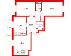 3-комн. кв. 76.8 м² 12/12 этаж