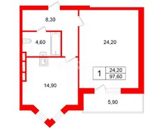 1-комн. кв. 52 м² 3/4 этаж