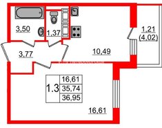 1-комн. кв. 35.3 м² 2/12 этаж