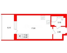Студия 23.8 м² 3/4 этаж
