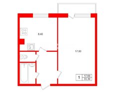 1-комн. кв. 33.3 м² 8/9 этаж