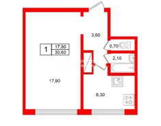 1-комн. кв. 30.6 м² 4/9 этаж