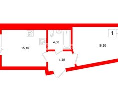 1-комн. кв. 39.6 м² 2/5 этаж