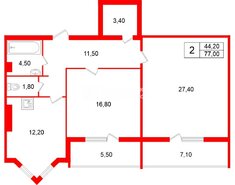 2-комн. кв. 77.7 м² 2/5 этаж