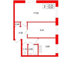 2-комн. кв. 42 м² 1/5 этаж