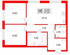 2-комн. кв. 57.5 м² 14/23 этаж
