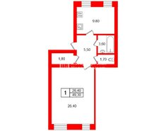 1-комн. кв. 49.3 м² 1/5 этаж