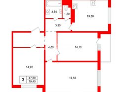 3-комн. кв. 79.4 м² 13/14 этаж