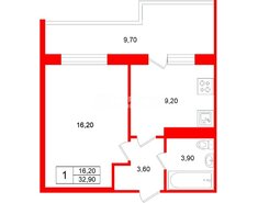 1-комн. кв. 32.9 м² 12/17 этаж