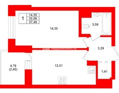 1-комн. кв. 34.5 м² 12/15 этаж