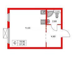 Студия 27.3 м² 22/24 этаж