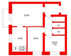 3-комн. кв. 60.26 м² 2/9 этаж