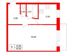 1-комн. кв. 30.9 м² 4/5 этаж