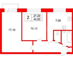 2-комн. кв. 44.5 м² 2/9 этаж