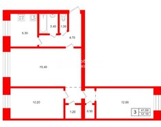 3-комн. кв. 57.1 м² 1/5 этаж