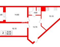 2-комн. кв. 66.3 м² 4/23 этаж