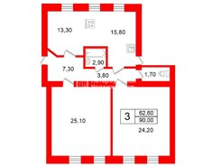 3-комн. кв. 90 м² 1/7 этаж